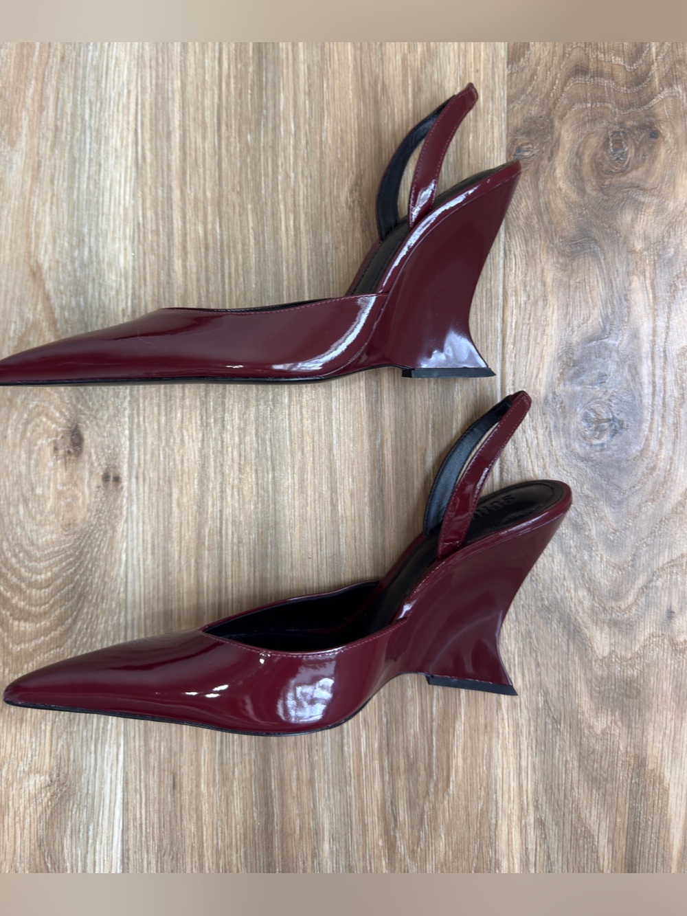 SCHUTZ Siena Rubi Wine Patent Slingback Wedge Pumps Size 9 - Picture 6 of 9